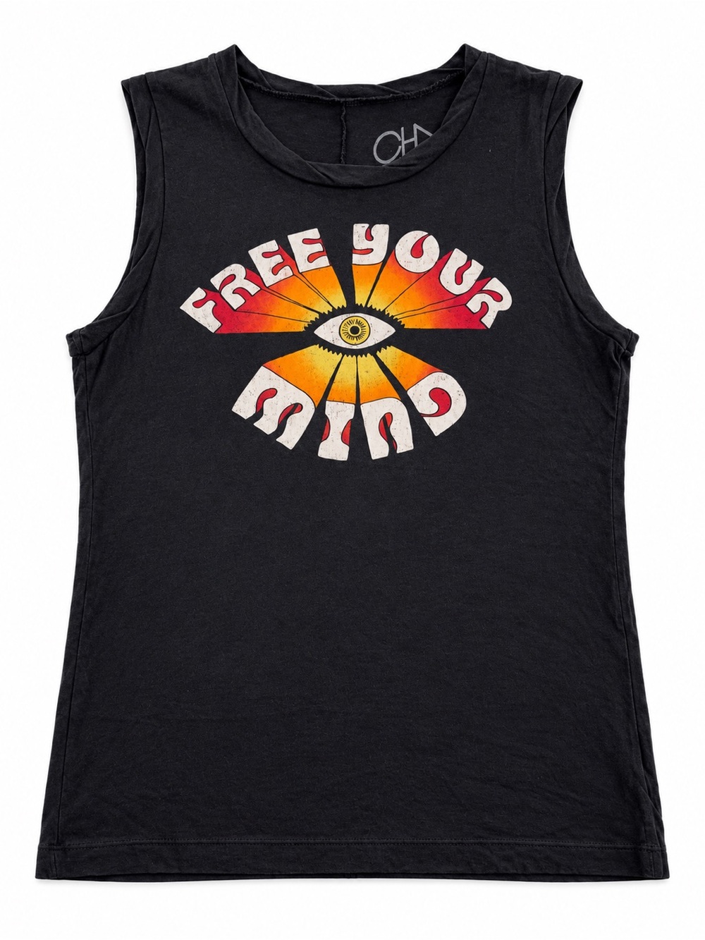 CHASER FREE YOUR MIND RETRO MUSCLE TANK WOMENS SMALL CHARCOAL BLACK THIRD EYE